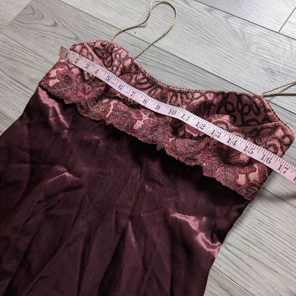Vintage Laundry By Shelli Segal 1995 Embroidered Leaf Formal Burgundy Dress 10 - Picture 3 of 15